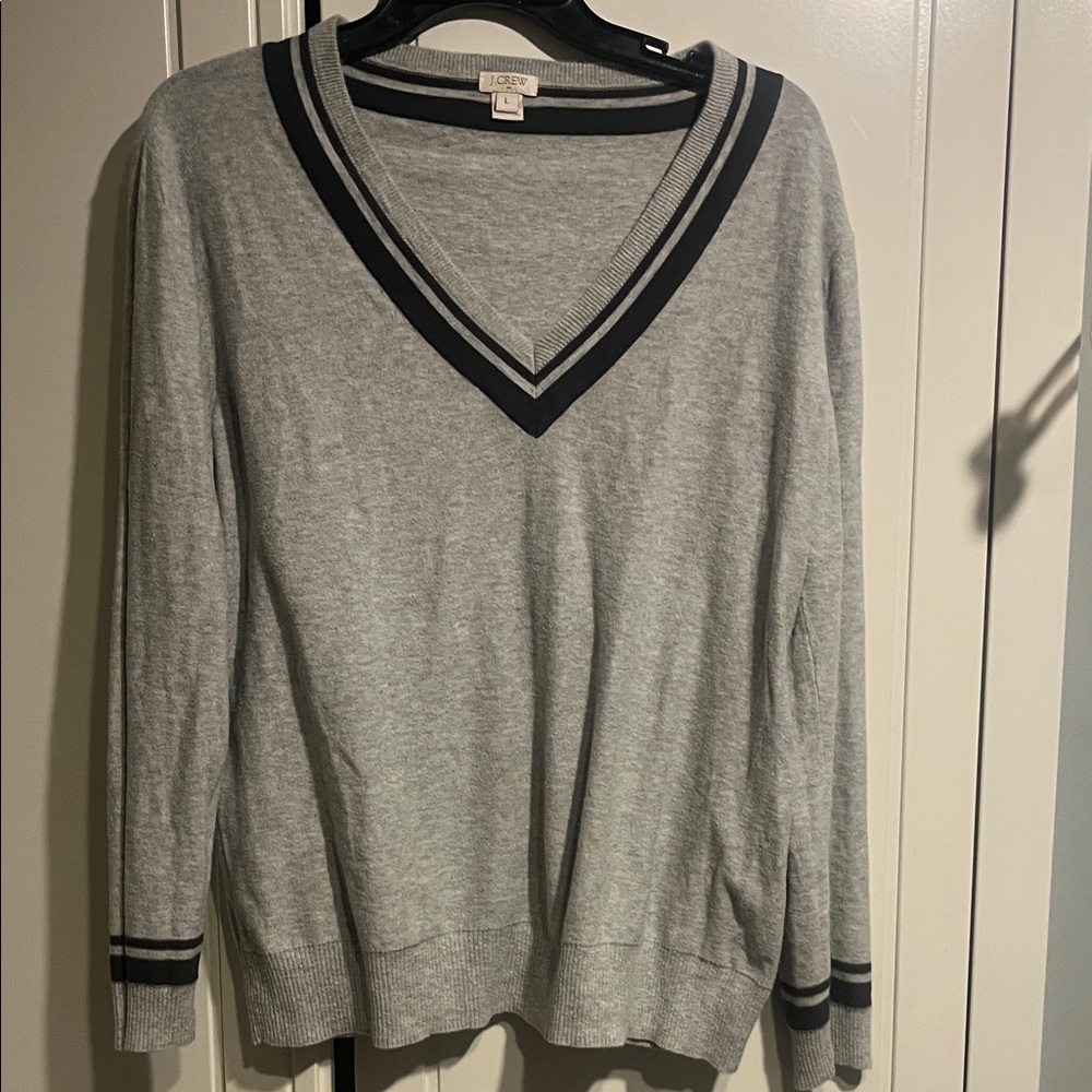 J. Crew Gray V-Neck Sweater with Black Trim